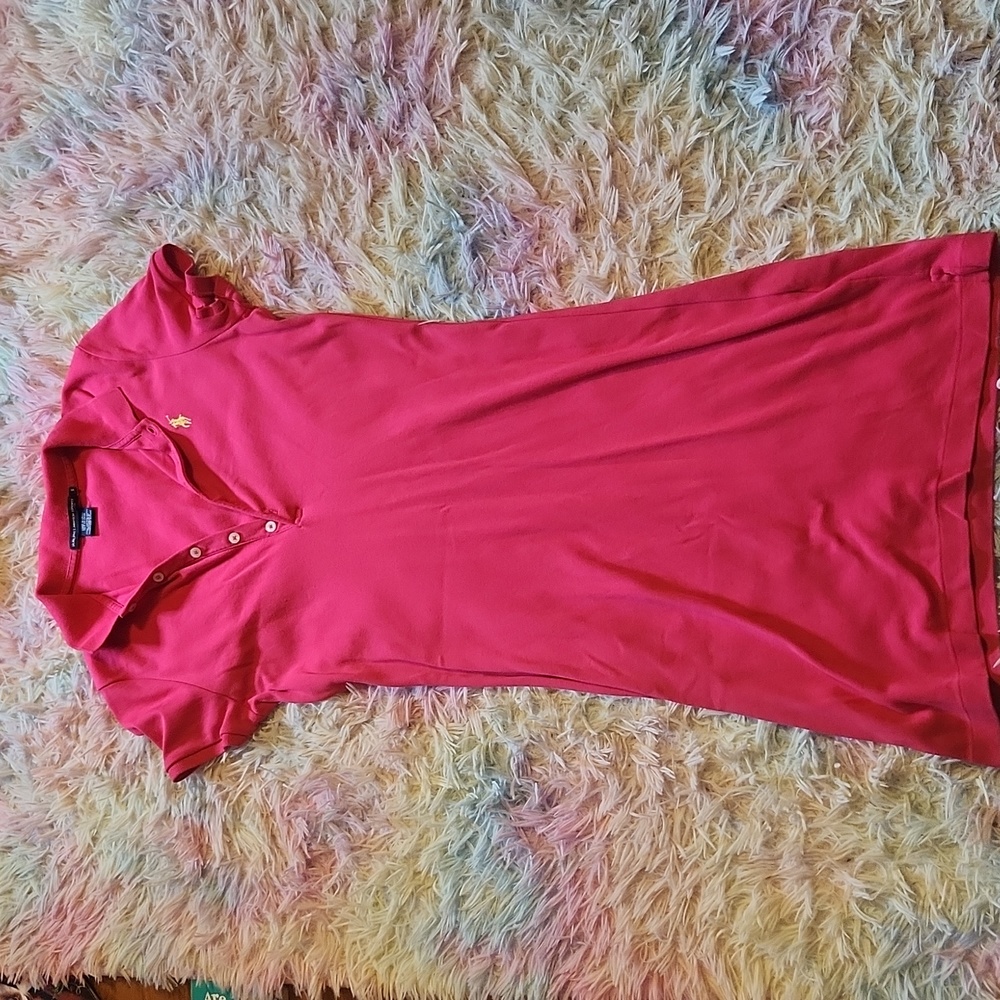 Ralph Lauren Sport short sleeved hot pink polo cotton dress women's size small